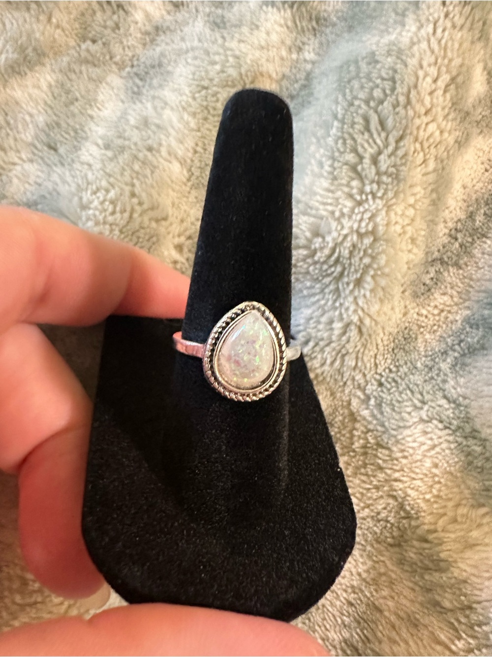 Teardrop White Opalescent Sterling-Style Ring
